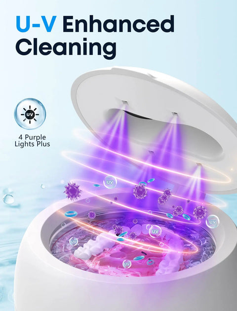 Heavy Duty 45Khz Ultrasonic Cleaning Pod For Jewelry Eyeglasses And Watches Kickin Real Grit To The Curb With Sonic Bubbling Tech in use with UV cleaning.