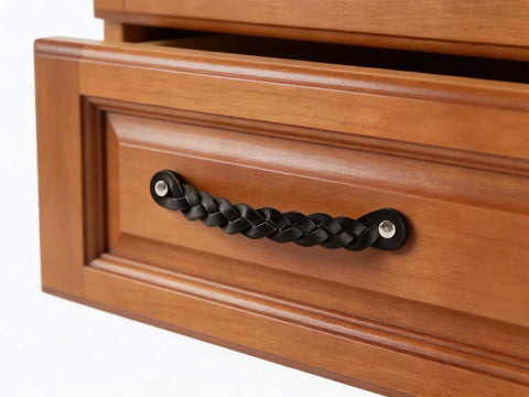 Braided Black Leather Drawer Pulls Set Four Pack Six And A Half Inch Length Leather Handles For Cabinets Dressers And Nightstands