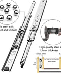 Beefy Heavy Duty Drawer Slides With High Load Capacity For Smooth Quiet Gliding In Kitchen Office Or Workshop Cabinets No Lock 14 Inch Drawer Slides 35cm Long Durable Furniture Hardware shown with steel balls and thickness measurement