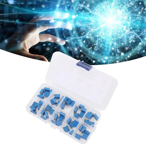 Multiturn Trimmer Potentiometer Kit 50 Piece Assortment with 10 Resistance Values from 100 Ohm to 1 Megaohm in Plastic Storage Case