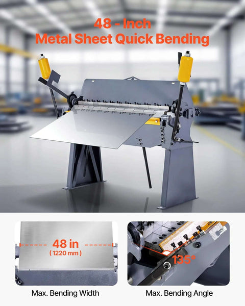 48 Inch Heavy Duty Box And Pan Brake For Metalworking, 12 Gauge Mild Steel Capacity, 0 To 135 Degree Adjustable Bending