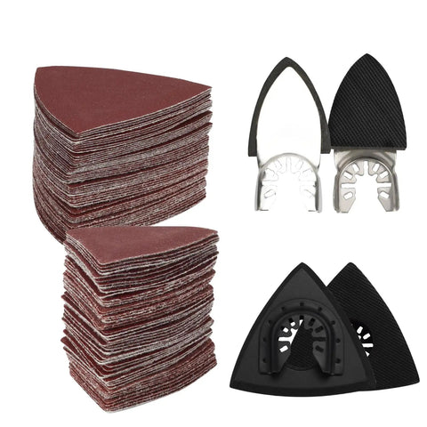 Beefy Heavy Duty Oscillating Tool Sanding Pads Kit With Carbon Steel Backing, 2 triangle pads, 2 fingertip pads, 100 sandpaper sheets