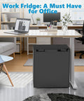 Slick 1.6 Cubic Foot Compact Mini Fridge With Freezer And Small Upright Kitchen Unit For Bedroom Dorm Or Office in modern office setting