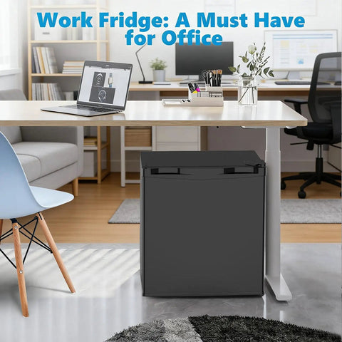 Slick 1.6 Cubic Foot Compact Mini Fridge With Freezer And Small Upright Kitchen Unit For Bedroom Dorm Or Office in modern office setting
