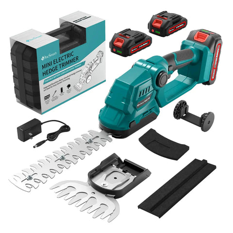 Cordless Hedge Trimmer With Battery, 2 In 1 Electric Handheld Grass Shear Cutter, kit with batteries and blades