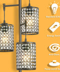 Dope Modern 3 Light Tree Floor Lamp With Crystal Birdcage Shades, Black Pole, showing three crystal shades in detail