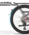 Featherlight Full Carbon Fiber Electric Bike With A Heckin Clean Ride, 500 Watt Pedal Assist Motor And Dope 75 Mile Battery Range, Class 1 Urban Commuter Ebike rear wheel with low rolling resistance tire.
