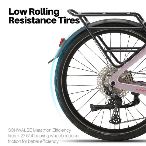 Featherlight Full Carbon Fiber Electric Bike With A Heckin Clean Ride, 500 Watt Pedal Assist Motor And Dope 75 Mile Battery Range, Class 1 Urban Commuter Ebike rear wheel with low rolling resistance tire.