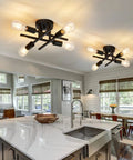 Four Light Semi Flush Mount Ceiling Light Fixture Two Pack Matte Black With E26 Base Modern Farmhouse Style in kitchen