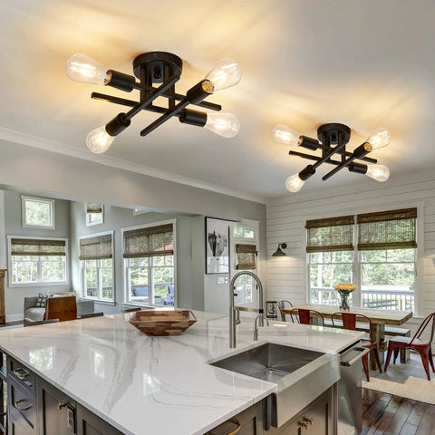 Four Light Semi Flush Mount Ceiling Light Fixture Two Pack Matte Black With E26 Base Modern Farmhouse Style in kitchen