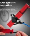 Heavy Duty Brake Tool For Sram Hydraulic Disc Calipers With 1.1 Inch CNC Aluminum Piston Reset Expander Adapter in use on 2-piston caliper.