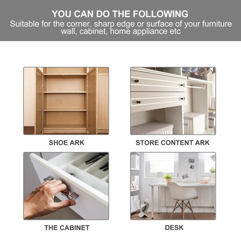 Image showing applications of 100 Pieces Plastic Corner Guards For Furniture And Cabinets Anti Collision Edge Protectors with examples of furniture.