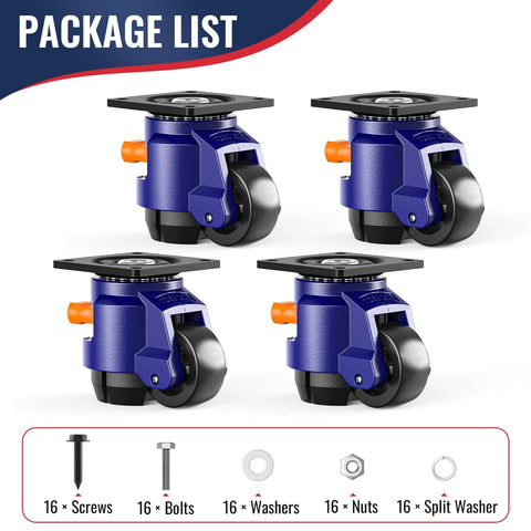 Heavy Duty Leveling Casters Set Of 4 With Ratchet Handle For Quick Height Adjustment, Each Castor Supports Up To 2200 Lbs, blue casters