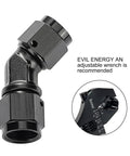 6AN Female To 6AN Female 45 Degree Low Profile Swivel Coupler Union Fitting Adapter Aluminum Dope Black AN6 9/16-18 UNF High Pressure 1500 PSI -40 To 250 F, black aluminum elbow fitting
