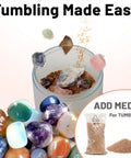 3Lb Rock Tumbler For Jewelry Making And Polishing, Brown Finish, with stones and tumbling media shown