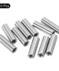 Round M4 Coupling Nuts Set Of 10, 304 Stainless Steel, 20mm Length, M4x0.7 Thread, visible individual nuts on display