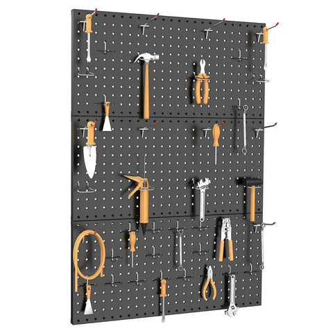 Heavy Duty Metal Pegboard Panels Pack Of 3 For Wall Mount Garage Tool Storage Black Finish Modular Pegboard Organizer