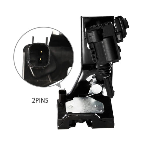 Close-up of two-pin connector on Rear Liftgate Lock Actuator Replacement For Ford Escape 2009 To 2012 Mazda Tribute 2008 To 2011 Mercury Mariner 2009 To 2011 Tailgate Latch Actuator OE Style Direct Fit Plug And Play Rust Resistant Steel Housing