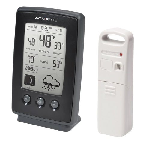 Digital Weather Station With Indoor Outdoor Temperature And Humidity, Moon Phase, Wireless Outdoor Sensor, Real Time Readouts, Easy To Read Display, No Fuss Setup, Black Finish