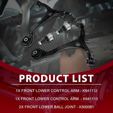 Upgrade Your Ride with These Frenzybro Front Lower Control Arm And Ball Joint Kits Fit K641112 K641113 4 Pcs For Smooth Handling And Serious Drive Quality Replacement Parts. Front lower control arm kit with two ball joints, black metal suspension parts.