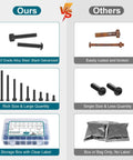 Comparison of 1590 Piece M3 Screw Kit for 3D Printing vs other screws, showing material, size variety, and storage options.