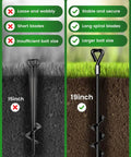 Comparison of 15-inch and 19-inch Heavy Duty Trampoline Ground Anchors, showing stability and spiral blade differences.
