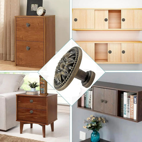 Flower Shape Metal Pull Knobs Set Of Four In Bronze Tone For Cabinets And Drawers With Screws Included Each Knob Measures About 1 Inch By 1.4 Inch