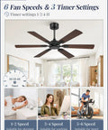 Beefy 52 Inch Ceiling Fan No Light With Remote Modern Ceiling Fan Without Light Dual Finish Six Blades Reversible Quiet DC Motor Six Speed Large Ceiling Fan For Indoor Or Covered Outdoor Black in living room setting.
