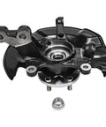 Front view of a Front Steering Knuckles And Wheel Hub Bearings Plus Outer Tie Rod Ends Replacement Kit For 2009 To 2013 Toyota Corolla Matrix