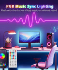 Desk setup with Neon Rope Lights 32.8ft 10m LED Neon Strip Lights With Remote App Control IP65 Waterproof for sync music lighting