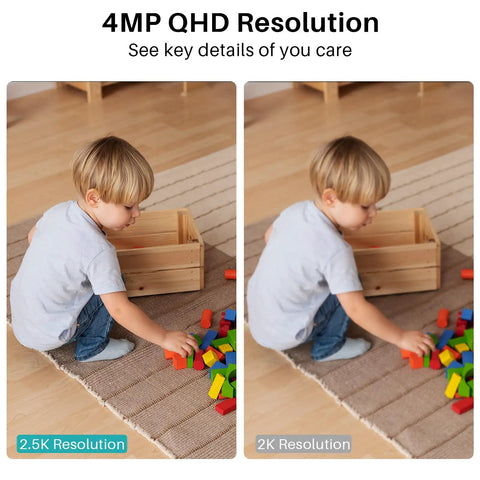 Child playing with blocks demonstrating 4MP Indoor Security Camera With Pan Tilt, Baby Monitor And Pet Cam, WiFi Home Surveillance quality