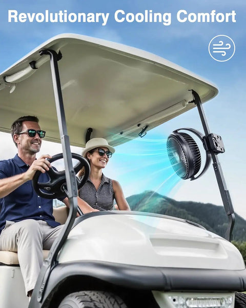 20000mAh 8 Inch Portable Clip On Fan with Lights on golf cart for cooling comfort outdoors