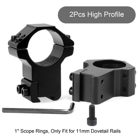 High profile rings of 1 Inch Dovetail Scope Ring Set With Two High Profile And Two Medium Profile Rings For 11mm Rails