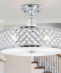 Crystal Chrome Ceiling Light Fixture With 3 Lights Flush Mount Round 15 Inch Chandelier installed in a modern dining room.