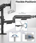 Zero Hassle Dual Monitor Mount For 17 To 32 Inch Screens With Slick Mechanical Spring Arms showcasing tilting and swiveling features.