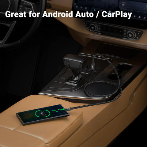 USB C Car Cable For Android Auto And CarPlay, 10Gbps USB 3.1 Gen 2, One And A Half Foot, Two Pack, Black, Plug And Play In Car Data Sync Cable For IPhone 15 Series And Android Phones, braided cable in car
