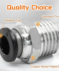 Push To Connect Fittings 6mm Tube OD To 1 Quarter Inch NPT Male Quick Connect Pneumatic Air Hose Fittings Copper Nickel Plated