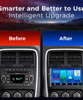 Comparison of car dashboards before and after installation of Double Din Car Stereo With 7 Inch HD Touchscreen Wireless Apple CarPlay And Android Auto Bluetooth 240W SWC Subwoofer Output Mirror Link FM AM Radio Receiver And Backup Camera