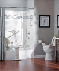 Modern bathroom with a 24 Inch Handicap Grab Bar For Bath And Shower With Curled Grip No Slip Brushed Nickel by bathtub.