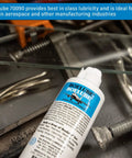 Pro Grade Heavy Duty Multi Use Liquid High Performance Industrial Lubricant For Minimum Quantity Lubrication MQL In Machining And Cutting Tool Applications, Delivers Fine Droplets Or Spray To Reduce Friction At The Edge, Clear 4 Oz Drop Bottle on workshop table