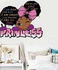 Totally Inspiring Girls Quote Wall Decal For Bedroom And Playroom Decor Pink Room Sticker Removable Easy Peel And Stick Wall Art For Nursery Living Room African American Inspired Wall Decor showing 'Princess' with a pink bow and affirmations