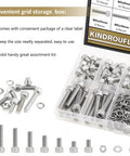Image of 304 Stainless Steel Hex Socket Head Cap Screw Set 212 Pieces M5 Lengths 6 8 12 16 20 25 30mm Includes Nuts Lock Washers Flat Washers