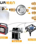 SURIEEN propane low-pressure regulator with brass adapters for 3/8 flare and NPT; for grill, stove, heater.