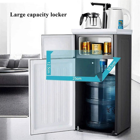 Floor Standing Water Dispenser With Hot And Cold Water, Anti Scald Rotating Faucet, Bottom Load Design, open cabinet view
