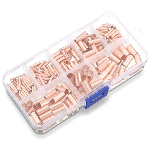 Copper Wire Ferrules Kit With 7 Sizes For AWG 4 To 14 Non Insulated Bare Crimp Connectors Pure Copper Tube Ends in plastic case