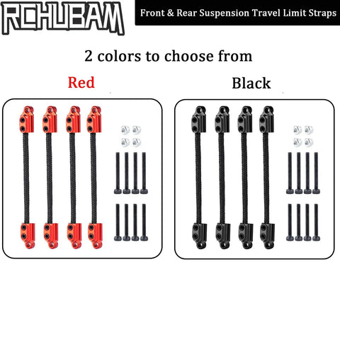 Front And Rear Suspension Travel Limit Straps For Losi 1 18 Mini LMT Monster Truck Shock Absorber Protection Upgrade Durable Aluminum With 60mm Nylon Straps For Strong Secure Fit And Long Lasting Performance in red and black color options