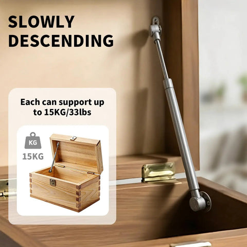 Two Pack Soft Close Toy Box Hinges With 150N Gas Strut Slow Close Safety Hinges for heavy curved lids on toy chest