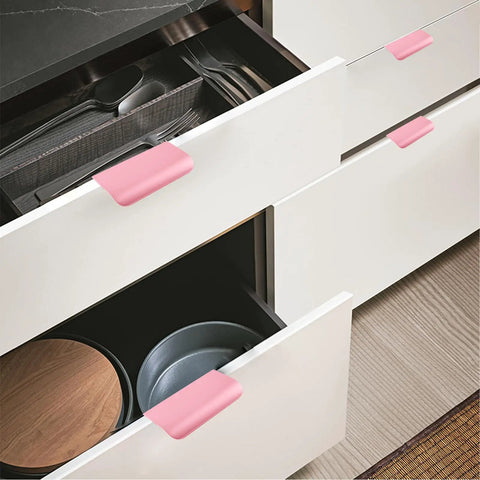 Sleek Finger Edge Pull 8 Pack Hidden Drawer Handles Modern Curved Aluminum Alloy Invisible Cabinet Pulls 150mm Pink on kitchen drawers
