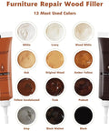 Heavy Duty Wood Repair Kit And Touch Up Paint For Furniture Scratches And Stains Hardwood Floor showing 12 color shades including Amber Yellow and Black Walnut.