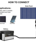 Beefy 10AWG Solar Panel Cable Kit connecting solar panel to battery for portable generators, 60cm durable wiring shown